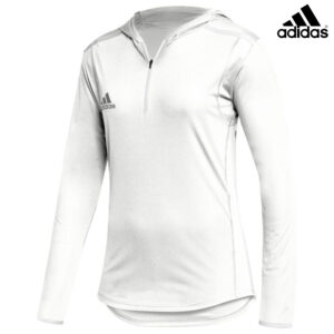 Adidas Women Team Issue Hooded long Sleeve 1/4 Zip Tee-White/Grey (HG4994)