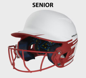 Rawlings MACH fastpitch softball batting helmet with mask – WHITE/SCARLET  Senior size (6 7/8 – 7 5/8) (MSB13S-WS)