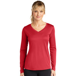 Sport Tek Ladies Long Sleeve V-Neck Competitor Tee-True Red (LST353LS)