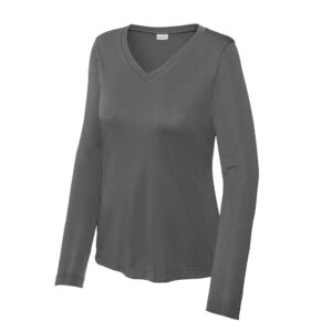 Sport Tek Ladies Long Sleeve V-Neck Competitor Tee-Iron grey (LST353LS)