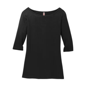 District Made Ladies Perfect Weight 3/4 Sleeve Tee-Black (DM107L)