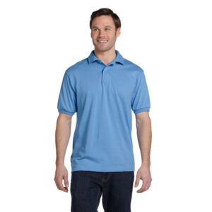 Hanes Adult 5.2 oz., 50/50 EcoSmart Jersey Knit Polo-Carolina Blue (054)