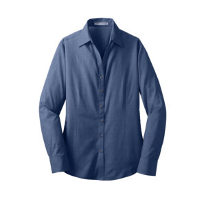 Port Authority Ladies Crosshatch Easy Care Shirt-Deep Blue (L640)