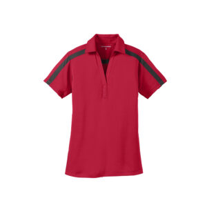 Port Authority Ladies Silk Touch Performance Colorblock Stripe Polo-Red/Black (L547)