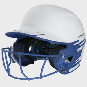 Rawlings MACH fastpitch softball batting helmet with mask – WHITE/ROYAL  Junior size (6 3/8 – 7 1/8) (MSB13J-WR)